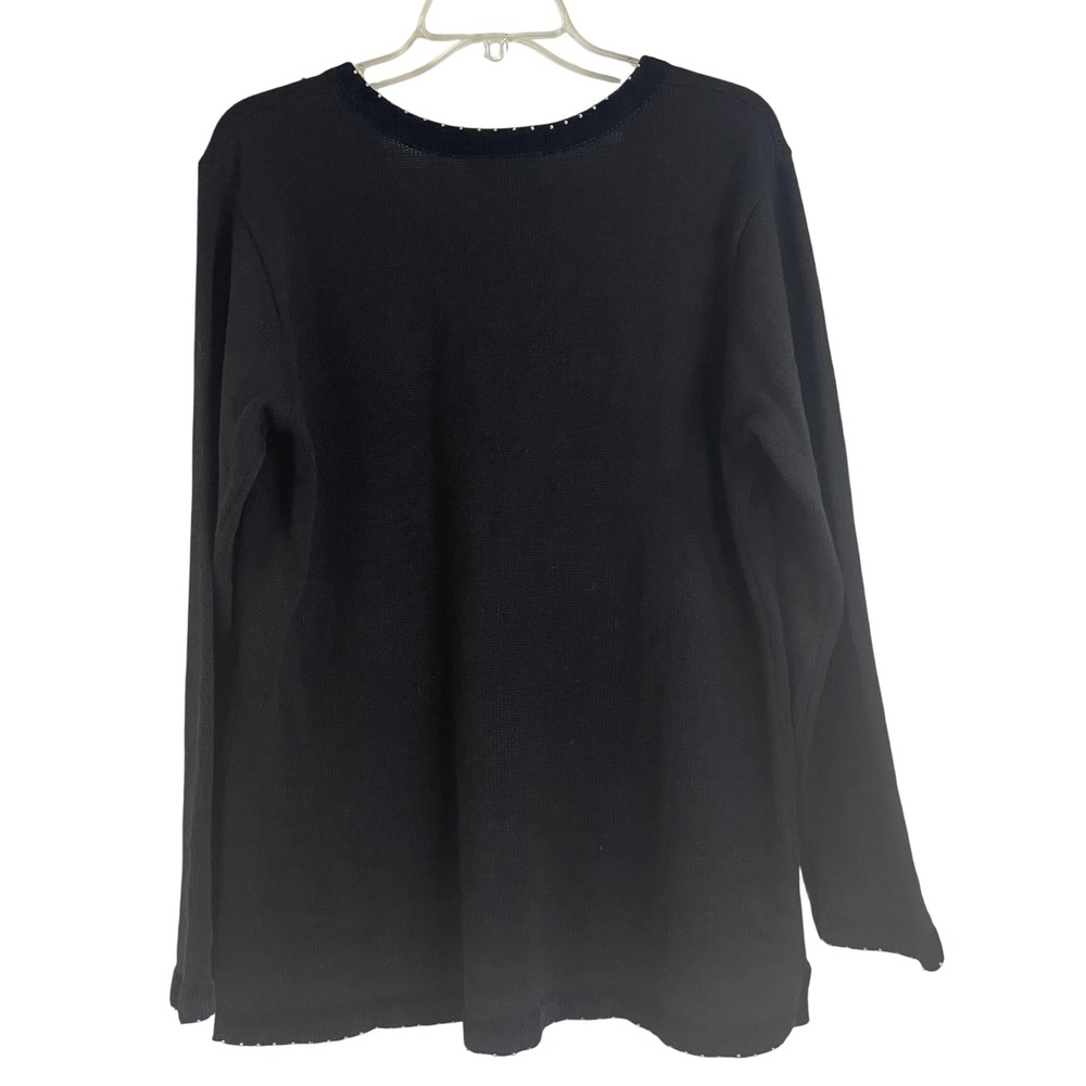 Quacker Factory Womens Beaded Sequin Christmas Tree V Neck Black Sweater Medium - Picture 11 of 11